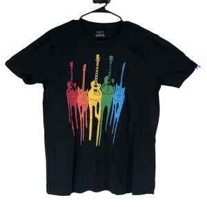 Electric Guitars In a Drip Art Collage T-Shirt; Musician Themed, Musical Art L